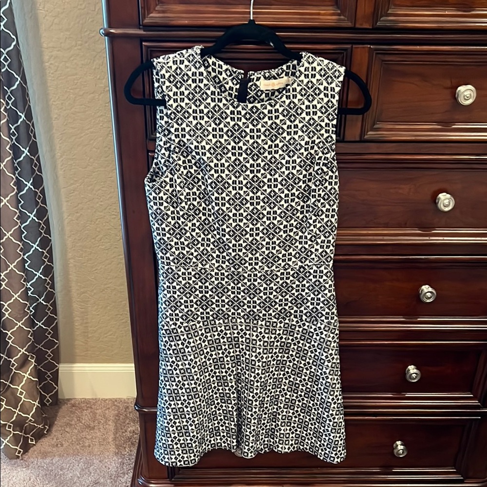 Tory Burch Black and White Sheath Dress Mock Neck Sleeveless